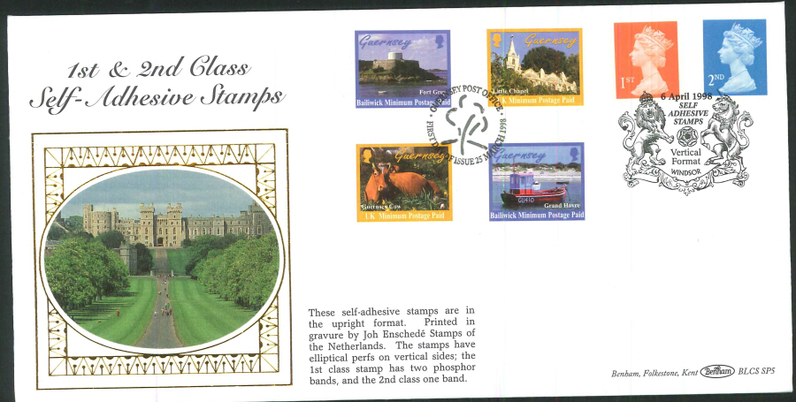 1998 - 1st & 2nd Self- Adhesive Stamps First Day Cover - Windsor & Guernsey Postmarks - Click Image to Close