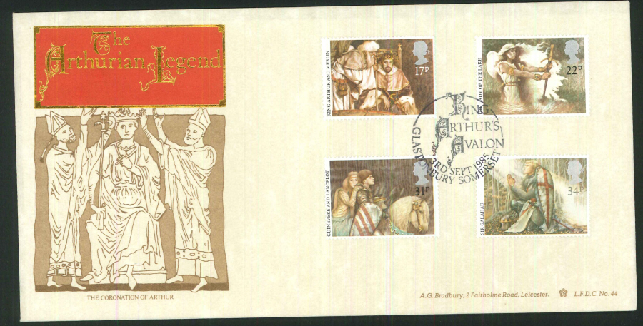 1985 - Arthurian Legend First Day Cover - King Arthur's Avalon, Glastonbury Postmark - Click Image to Close