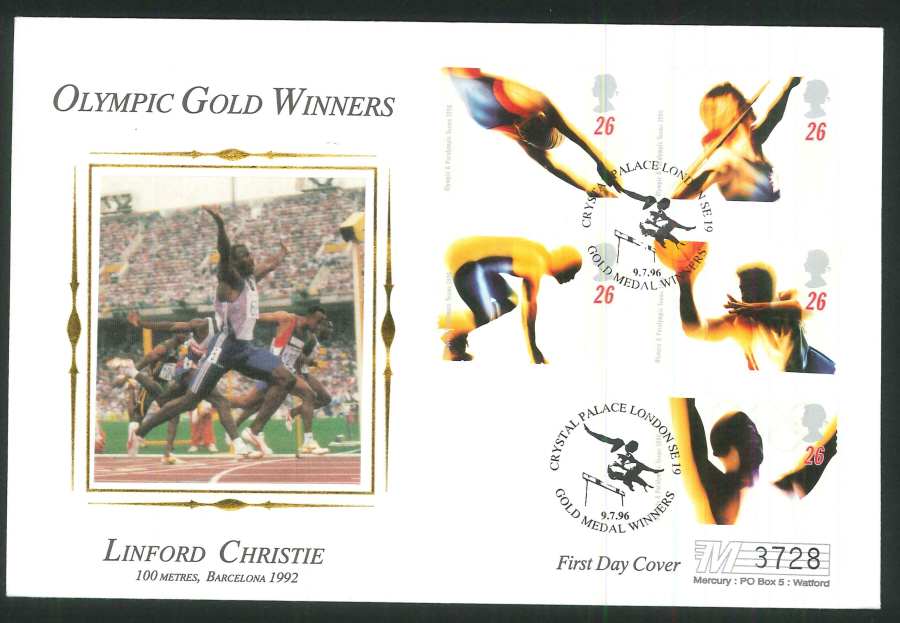 1996 - Olympic Games First Day Cover - Crystal Palace (Hurdles) Postmark