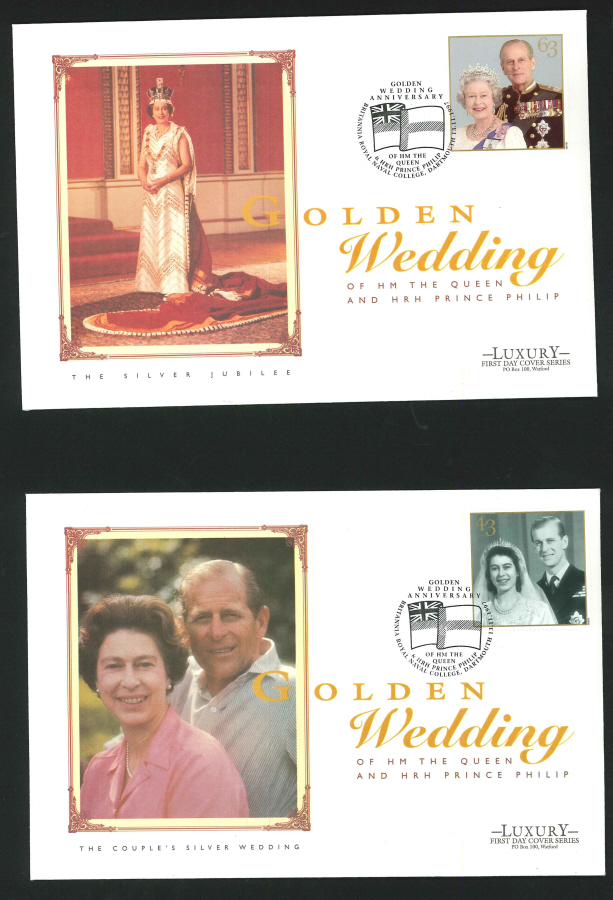 1997 - Queen's Golden Wedding First Day Cover, set of four - Royal Naval College, Dartmouth Postmark - Click Image to Close
