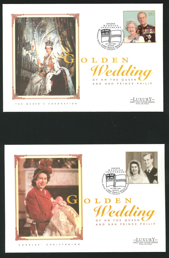 1997 - Queen's Golden Wedding First Day Cover, set of four - Royal Naval College, Dartmouth Postmark - Click Image to Close