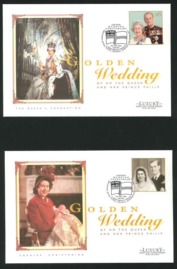 1997 - Queen's Golden Wedding First Day Cover, set of four - Royal Naval College, Dartmouth Postmark