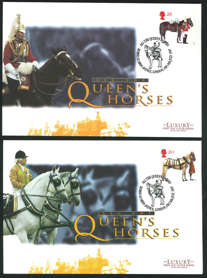 1997 - All the Queen's Horses Set of 4 First Day Covers - Horse Guards Avenue, SW1 Postmark