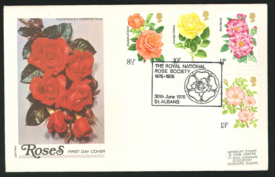 1976 - Roses First Day Cover- CDS National Rose Society, St.Albans Postmark