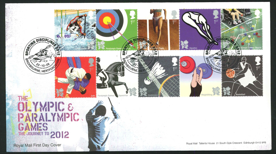 2009 - Olympics First Day Cover - Sporting Disciplines (Canoe) Broxbourne, Herts Postmark - Click Image to Close
