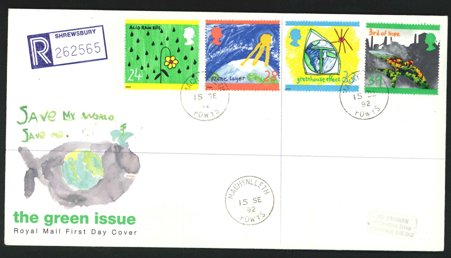 1992 - Green Issue First Day Cover - CDS Machynlleth, Powys Postmark