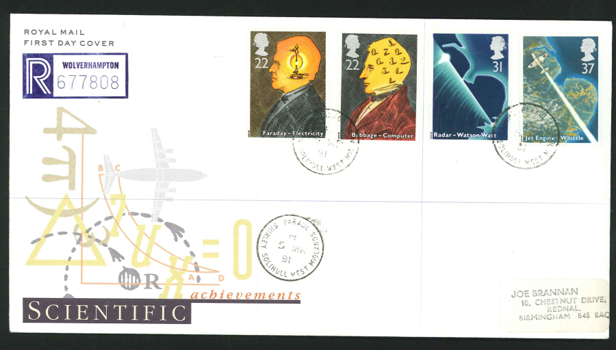 1991 - Scientific Achievements First Day Cover - CDS Shirley, Solihull Postmark - Click Image to Close