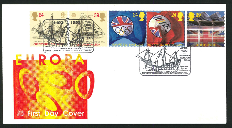 1992 - Europa First Day Cover - Columbus Quincentenary Postmark - Click Image to Close