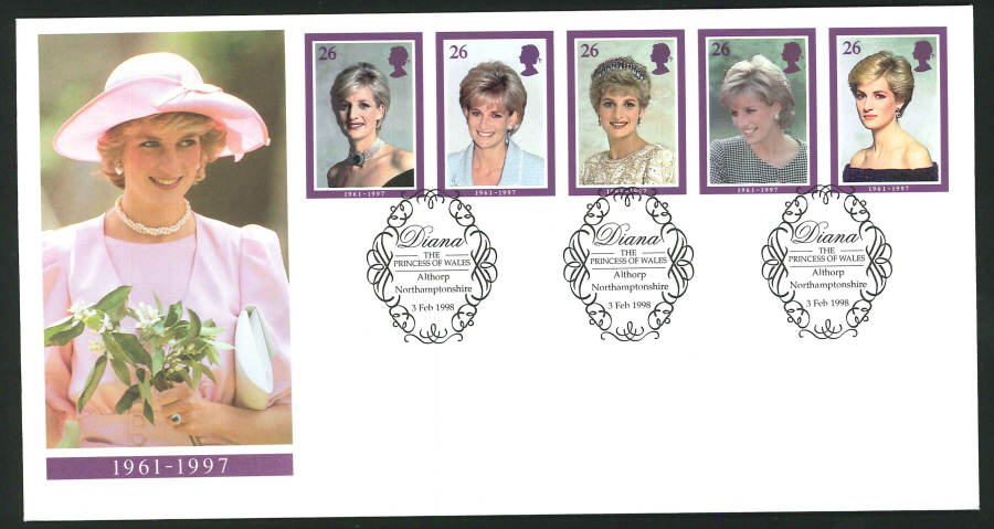 1998 - Diana - Princess of Wales First Day Cover - Althorp, Northamptonshirer Postmark - Click Image to Close