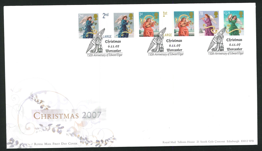 2007 - Christmas First Day Cover - Edgar Elgar, Worcestershire Postmark - Click Image to Close