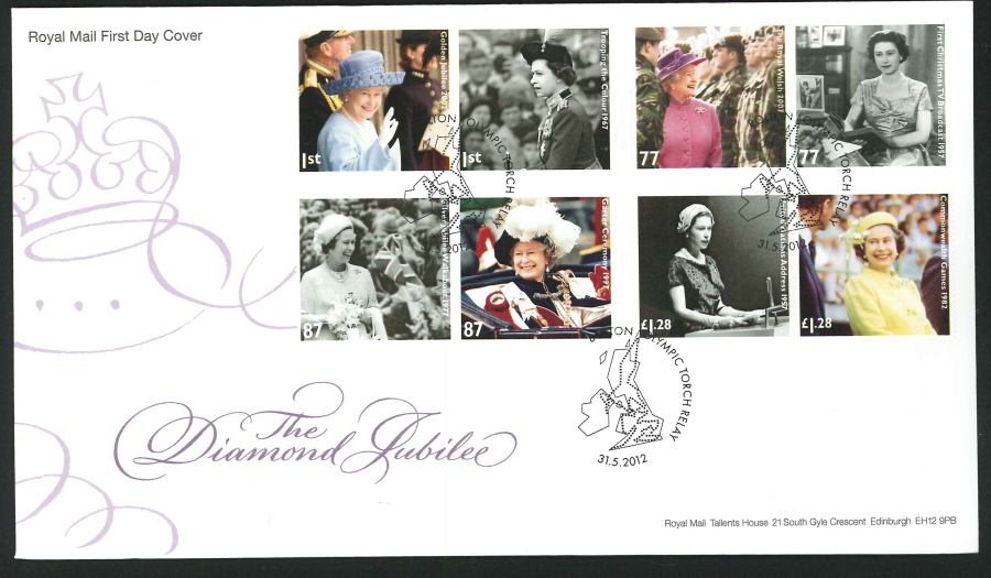 2012 - Diamond Jubilee First Day Cover - Olympic Torch Relay, Bolton Postmark - Click Image to Close