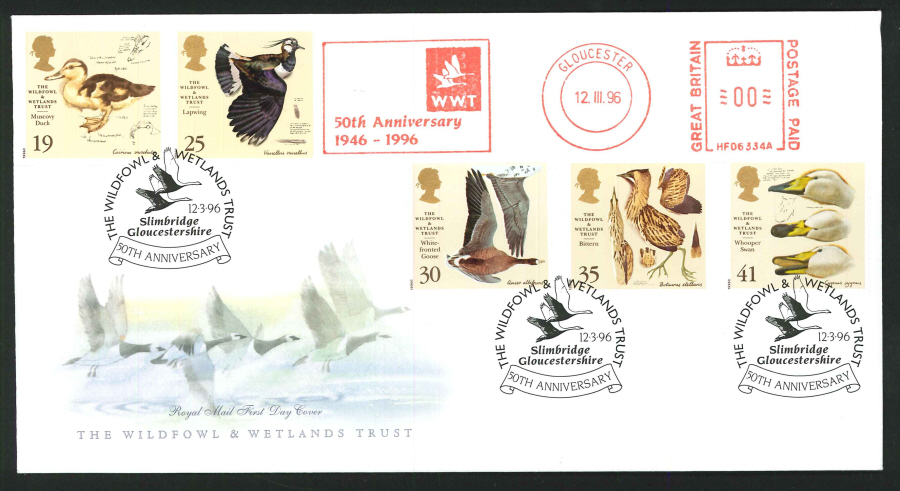 1996 - Wildfowl & Wetlands Trust First Day Cover - Meter Mark & Slimbridge Postmark - Click Image to Close