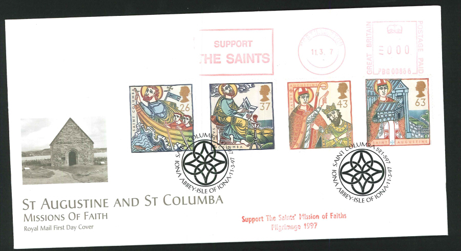 1997 - Missions of Faith First Day Cover - Meter Mark & St. Columba Iona Abbey Postmark - Click Image to Close