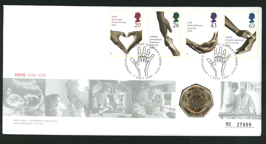 1998 - National Health Service Coin Commemorative Cover - 50p Coin & Aneurin Bevan, Ebbw Vale Postmark - Click Image to Close