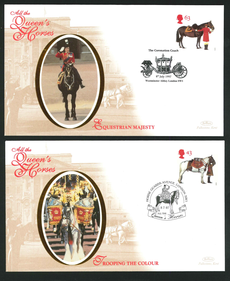 1997 - All the Queen's Horses Set of 4 First Day Covers - Horse Guards Ave, London SW1 Postmark
