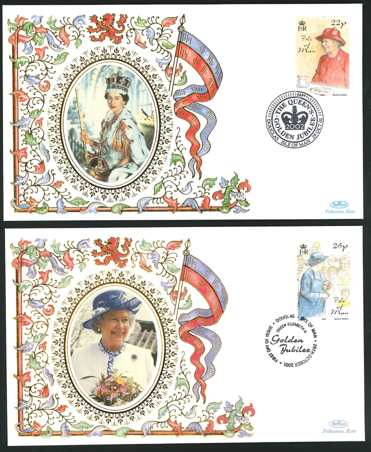 2001- Golden Jubilee Set of 6 First Day Covers- Douglas, IoM Postmark - Click Image to Close