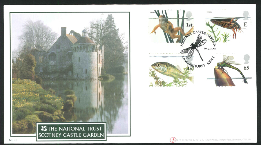 2001 - Pondlife First Day Cover - Scotney Castle Garden Postmark