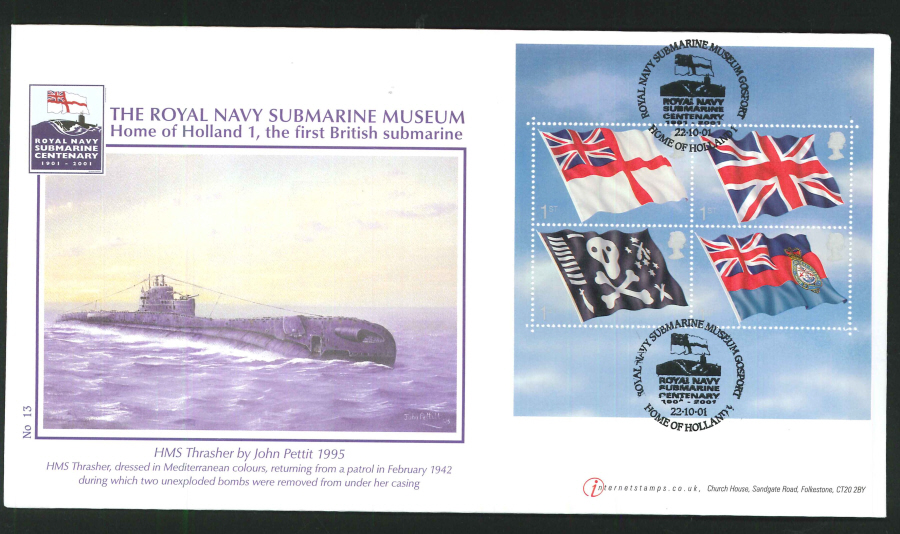 2001 - Flags & Ensigns First Day Cover - RN Submarine Museum, Gosport Postmark
