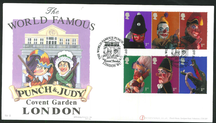 2001 - Punch & Judy First Day Cover - Punch & Judy Inn, WC Postmark