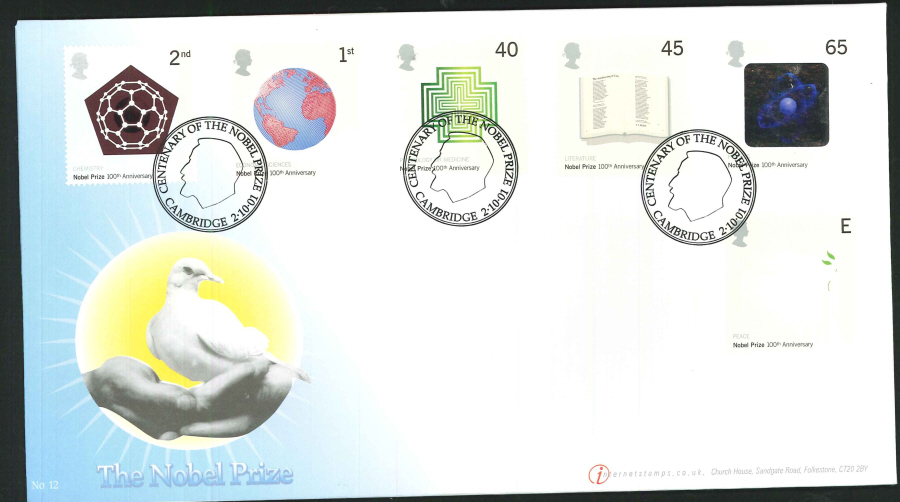 2001 - Nobel Prize 100th Anniversary First Day Cover - Cambridge Postmark - Click Image to Close