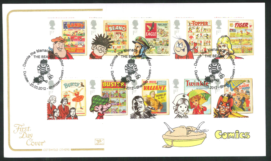 2012 - Comics - First Day Cover - Dennis the Menace & Gasher, Dundee Postmark - Click Image to Close