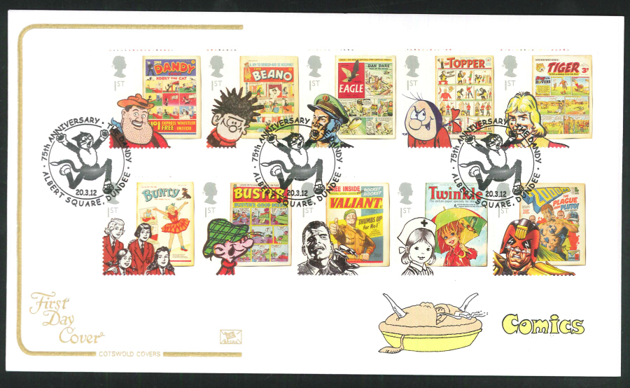 2012 - Comics - First Day Cover - 75th Anniversary The Dandy Albert Square, Dundee Postmark - Click Image to Close