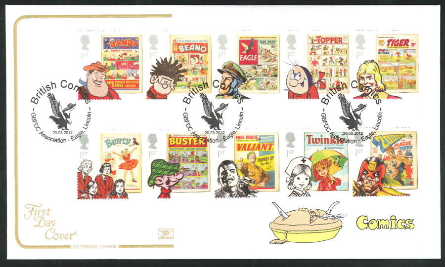 2012 - Comics - First Day Cover - British Comics GBFDC Assn Eagle Lincoln Postmark - Click Image to Close