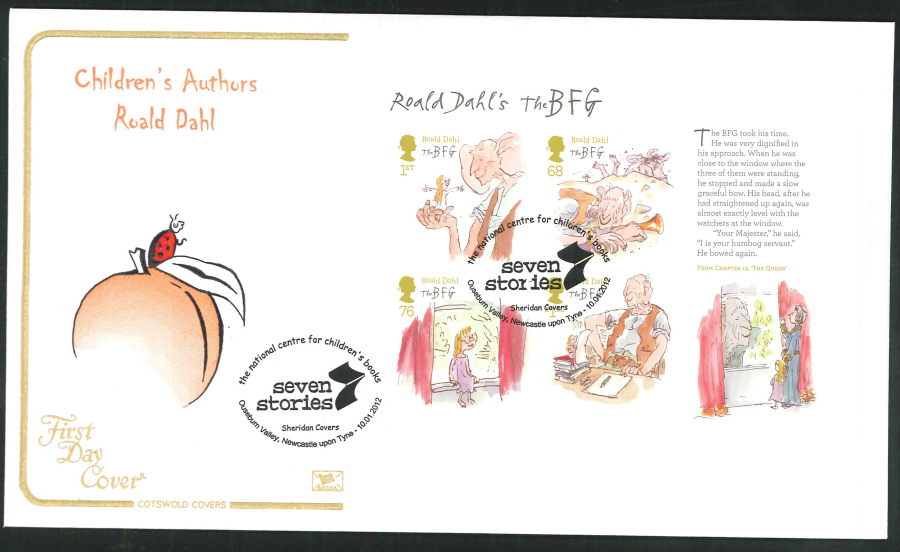 2012 - Children's Authors Roald Dahl - Mini Sheet FDC - Seven Stories, Ouseburn, Newcastle Postmark