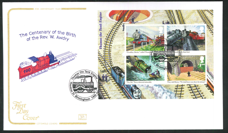 2011 - Thomas the Tank Mini Sheet - F D C -Thomas Street Birmingham Postmark