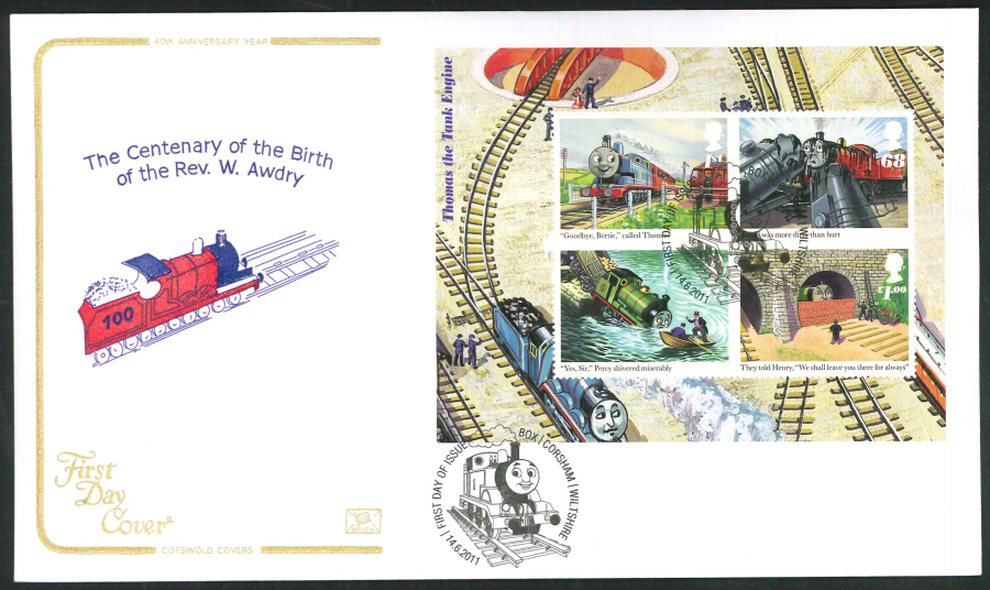 2011 - Thomas the Tank Mini Sheet - F D C -F D I Box Corsham Postmark