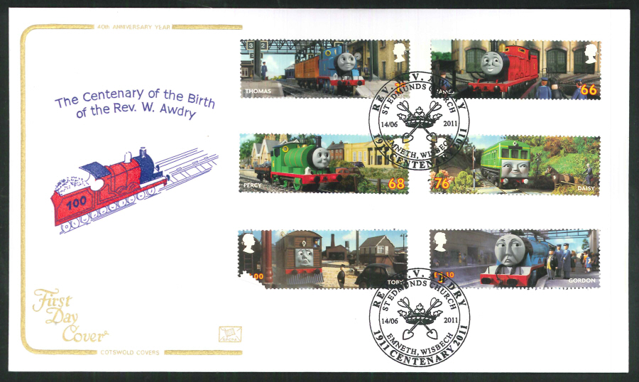 2011 - Thomas the Tank Set - F D C -1911 Centenary Emneth Wisbech Postmark