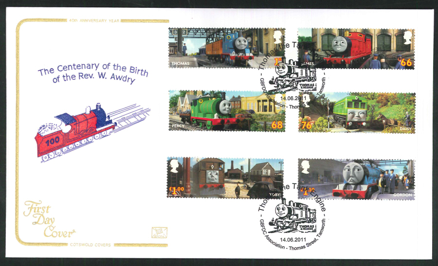 2011 - Thomas the Tank Set - F D C -Thomas St Tamworth GBFDC Postmark - Click Image to Close