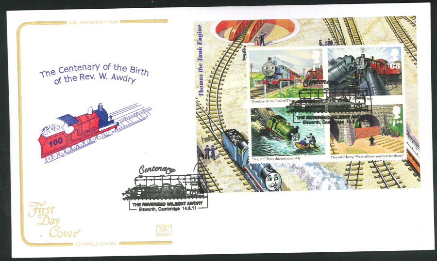 2011 - Thomas the Tank Mini Sheet - F D C -Elsworth Cambridge Postmark - Click Image to Close