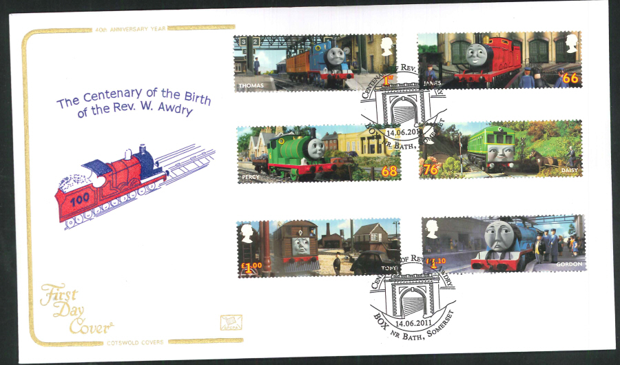 2011 - Thomas the Tank Set - F D C -Box Nr Bath Somerset Postmark - Click Image to Close