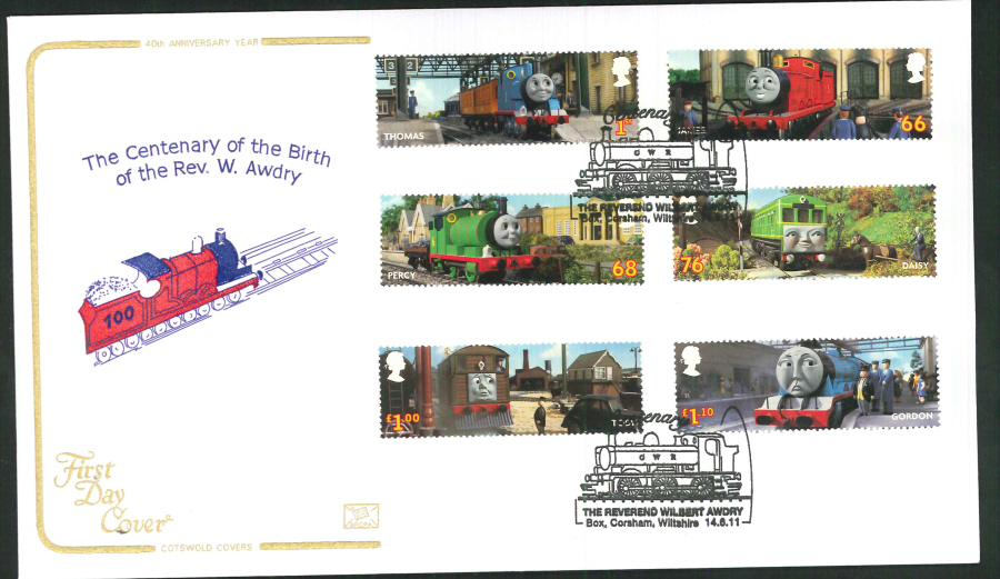 2011 - Thomas the Tank Set - F D C -Rev. W Awdry Box Corsham Postmark
