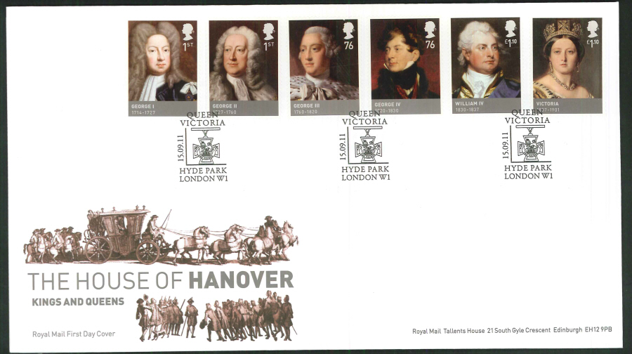 2011 The House of Hanover Royal Mail First Day Cover - House of Hanover Hyde Park London W1 Postmark