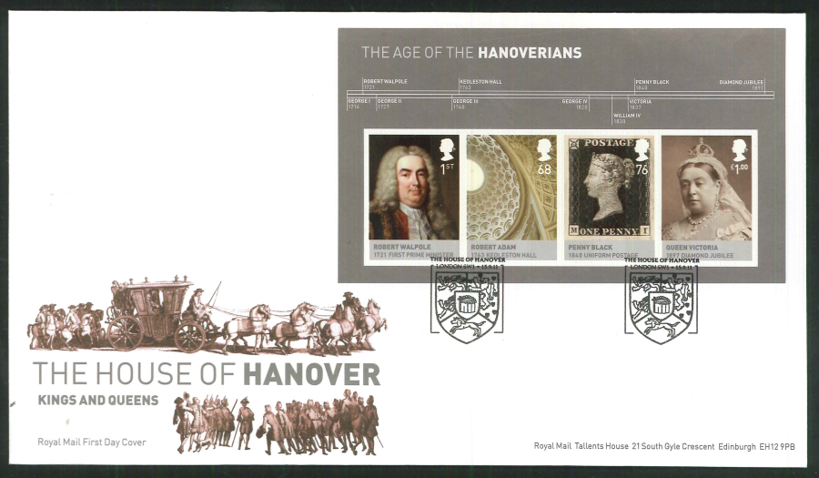 2011 The House of Hanover Royal Mail Mini Sheet First Day Cover - House of Hanover London SW1 Postmark - Click Image to Close