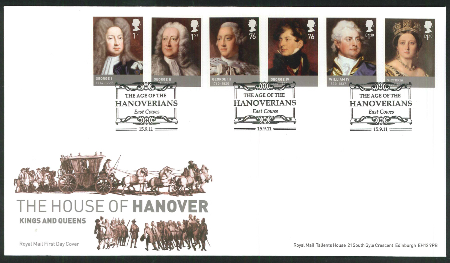 The House of Hanover Royal Mail First Day Cover - The Age of the Hanoverians East Cowes Postmark - Click Image to Close