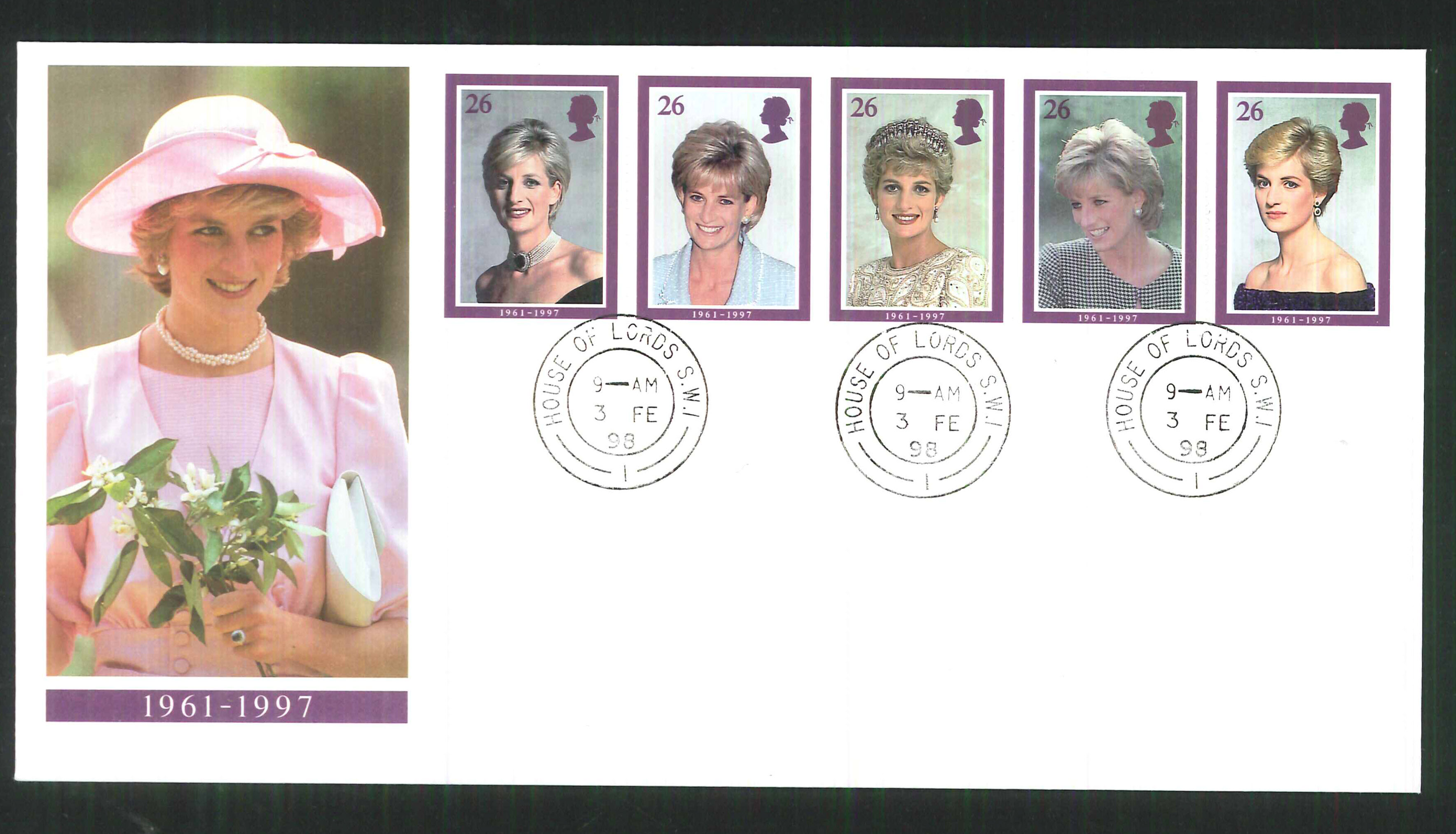 1998 - Diana Princess of Wales First Day Cover - House of Lords CDS Postmark