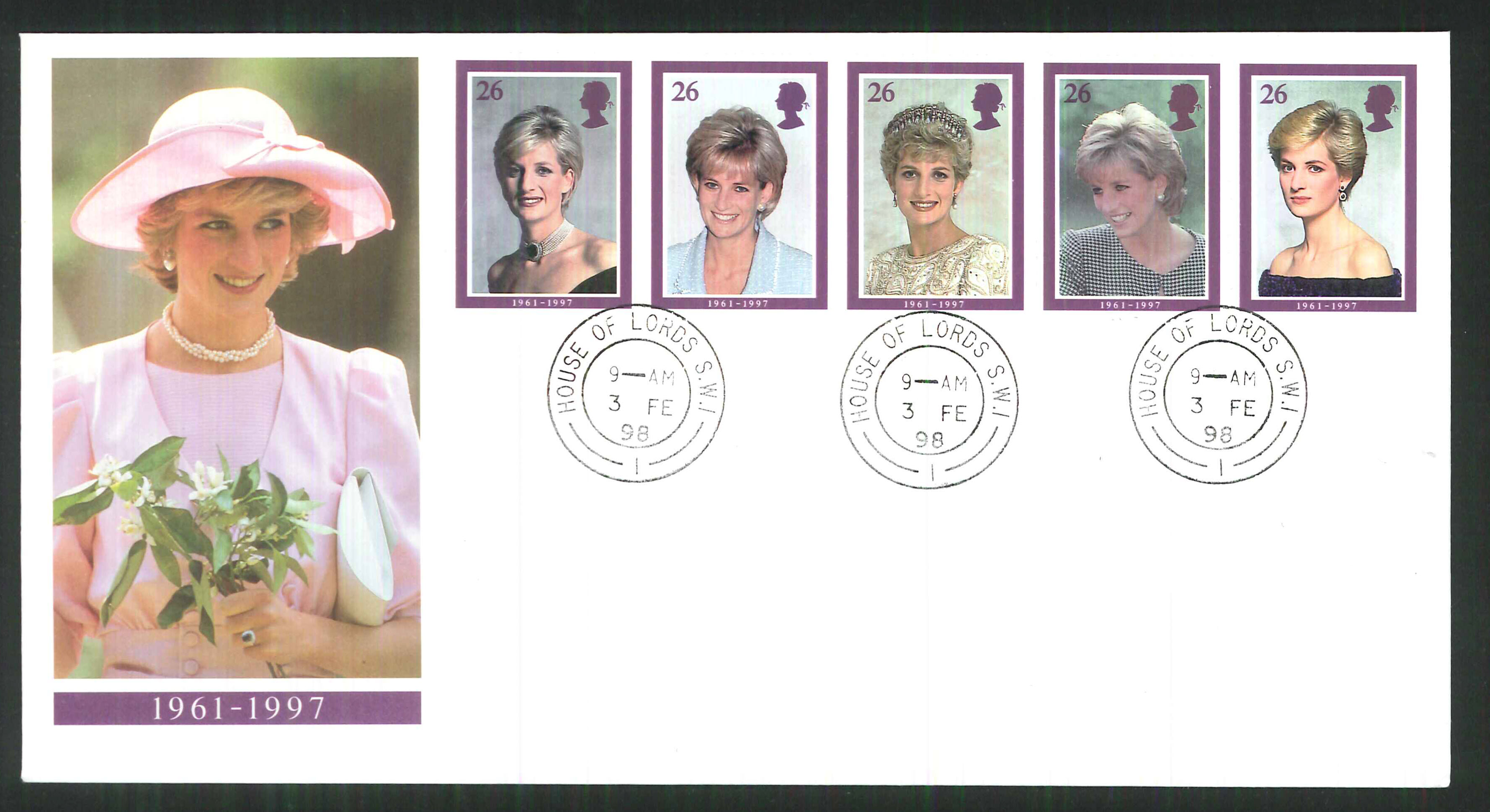 1998 - Diana Princess of Wales First Day Cover - House of Lords CDS Postmark