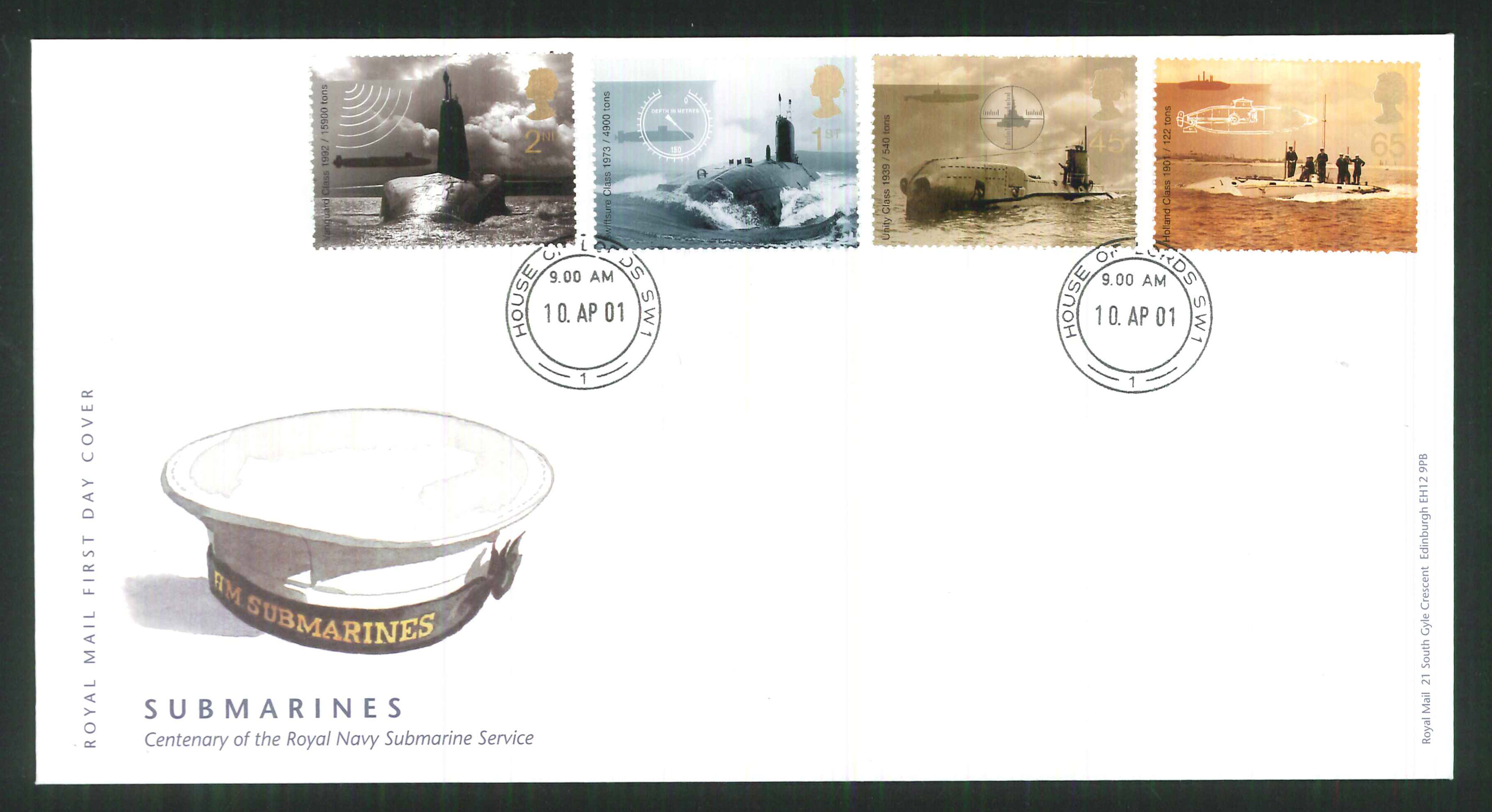 2001 - Submarines First Day Cover - House of Lords CDS Postmark