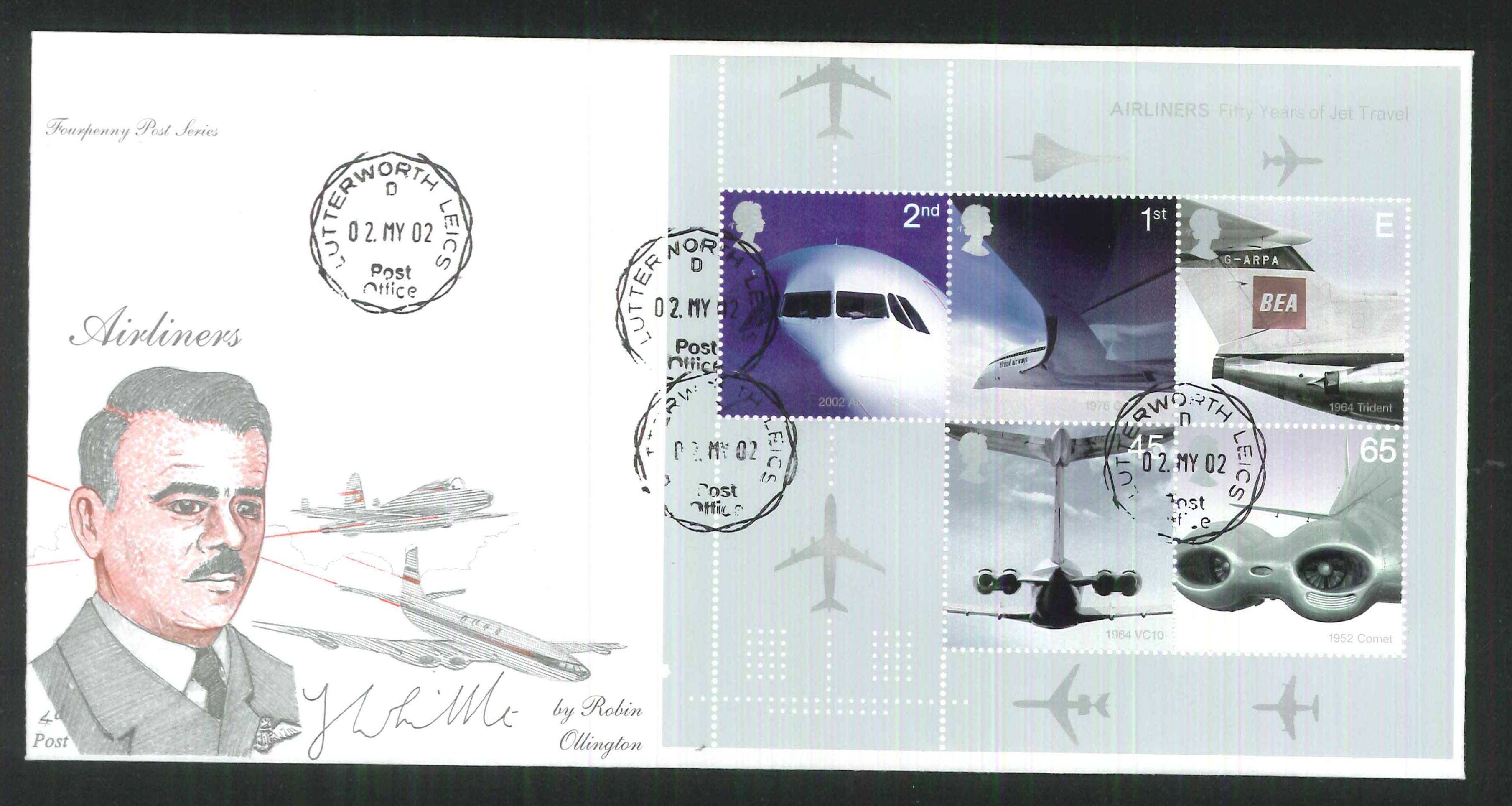 2002 -Airliners Mini Sheet -Lutterworth Leics C D S Postmark - Click Image to Close