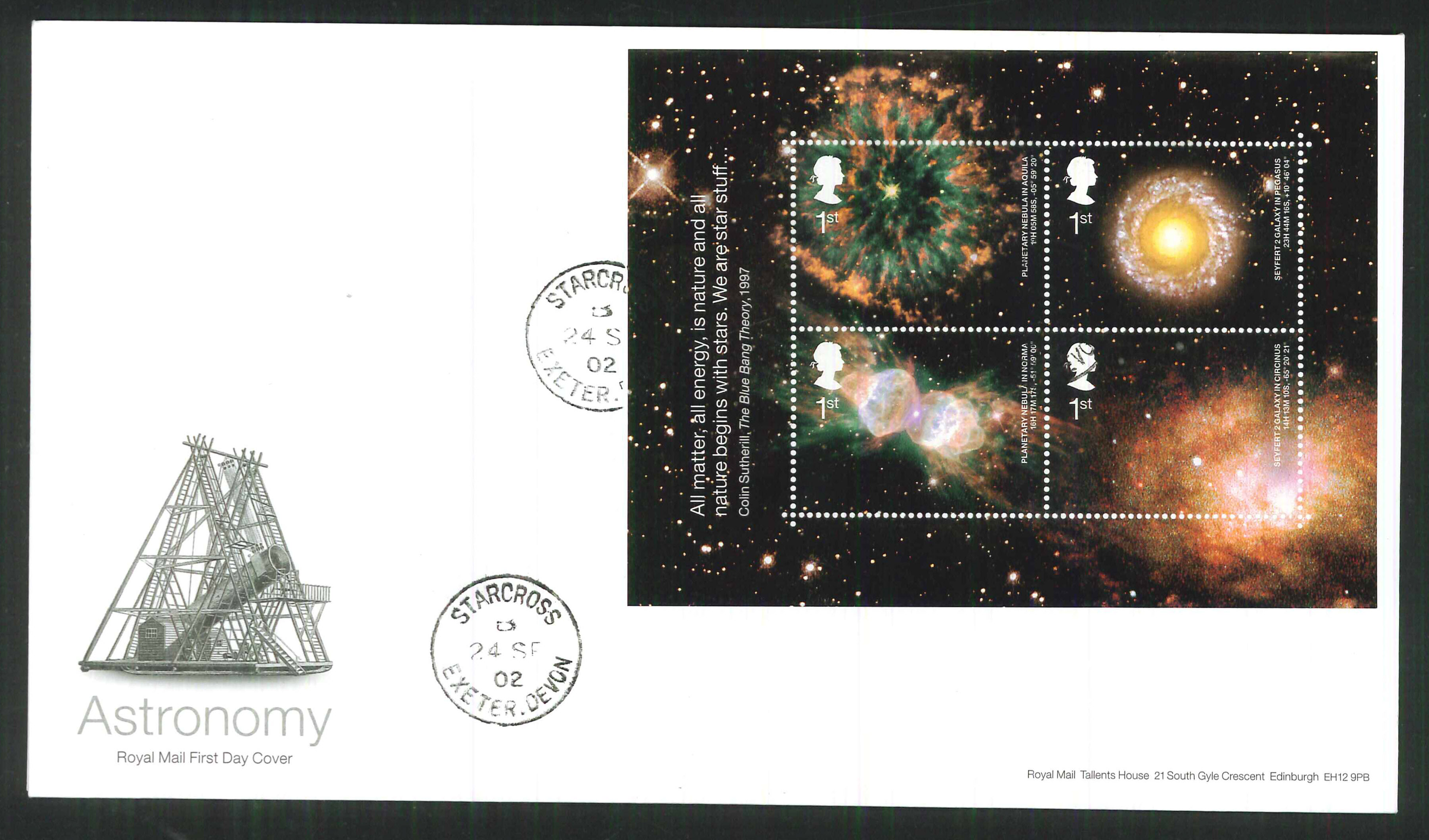 2002 - Astronomy Mini Sheet - Windsor Berks C D S Postmark