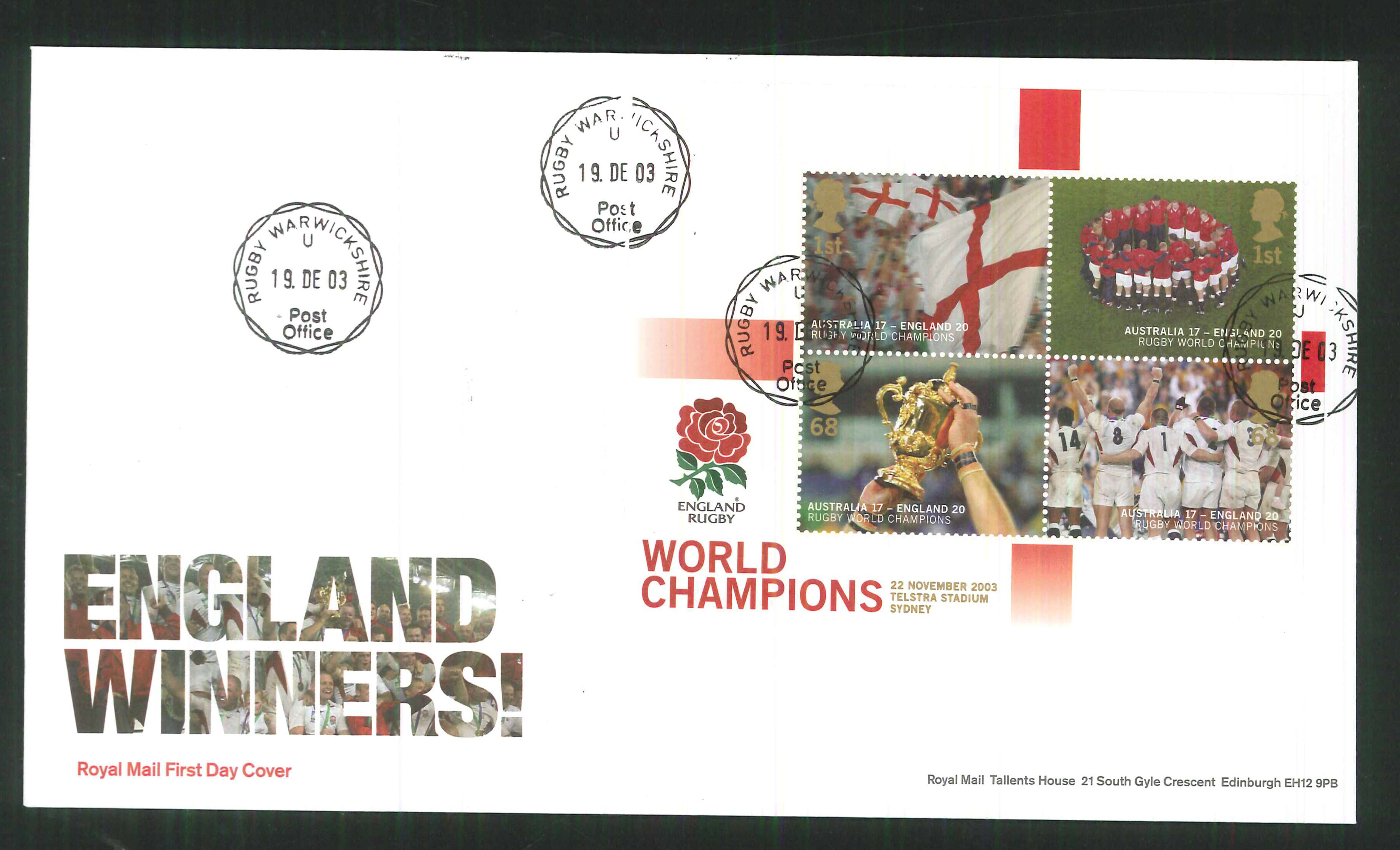 2003 - Rugby World Champions F D C Cover -Rugby CDS Postmark