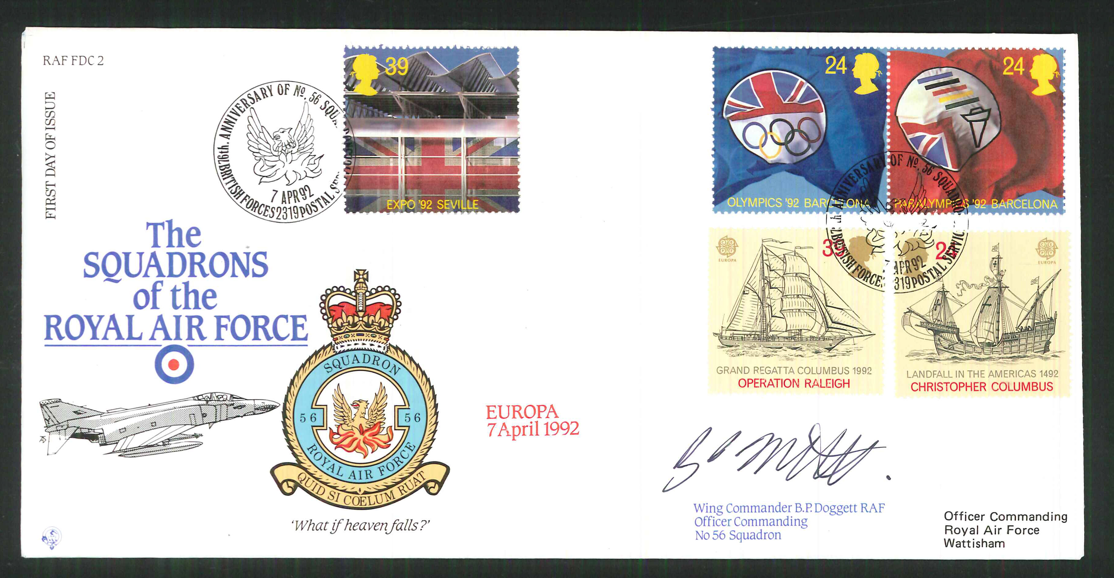 1992 - R A F Signed Europa First Day Cover - British Forces Postmark