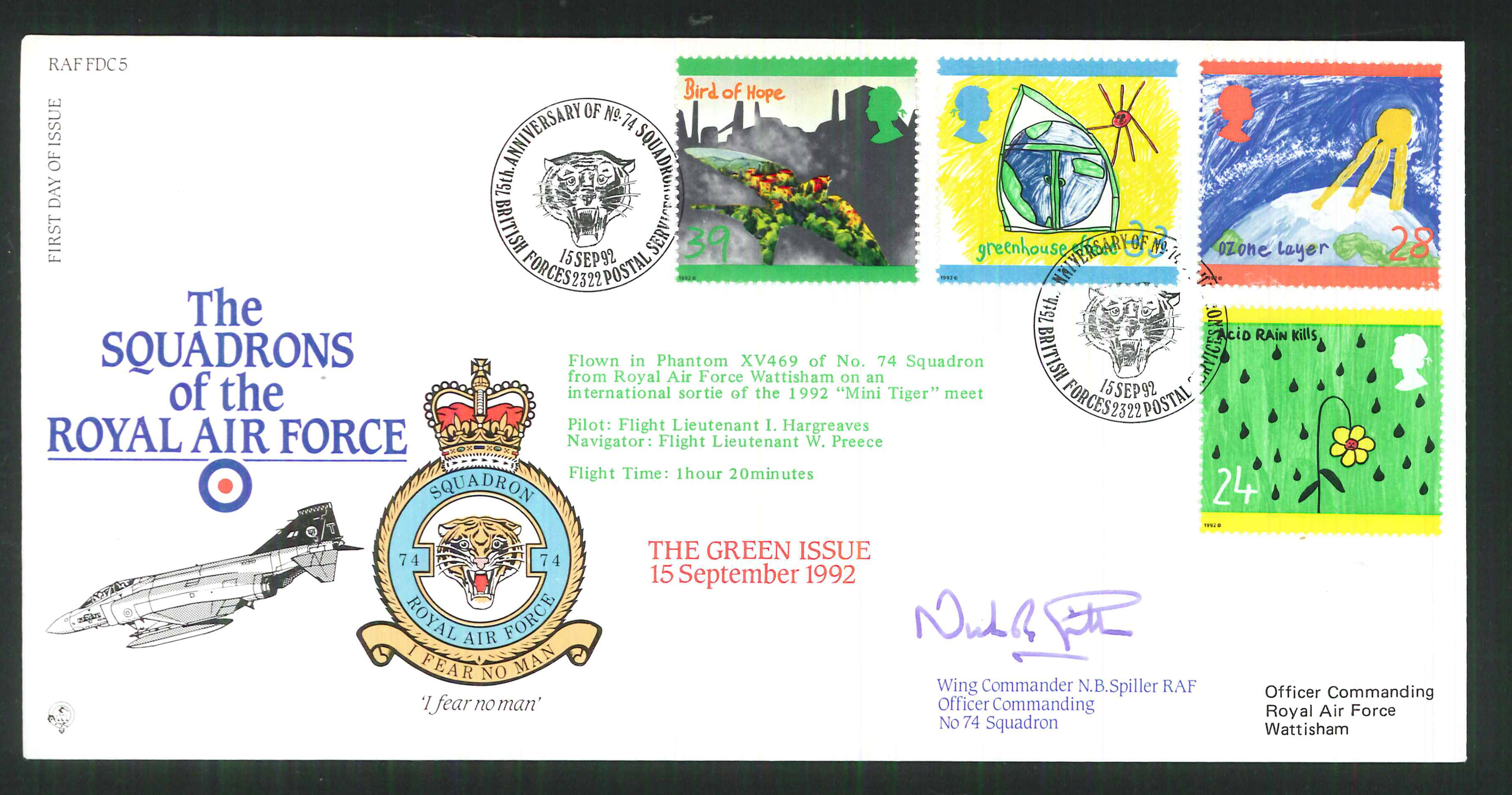 1992 - R A F Signed Green Issue First Day Cover - British Forces Postmark