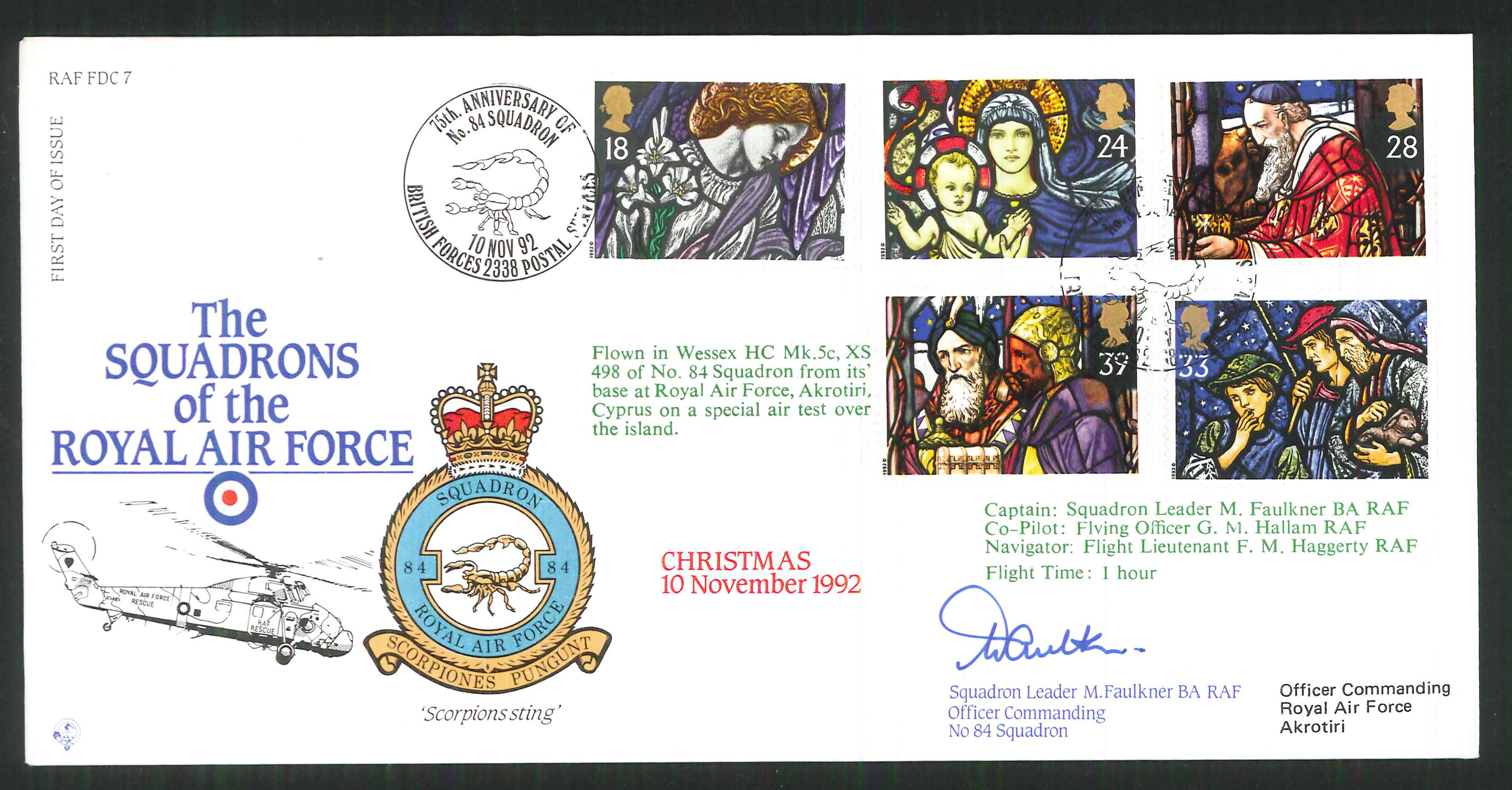 1992 - R A F Signed Christmas First Day Cover - British Forces Postmark