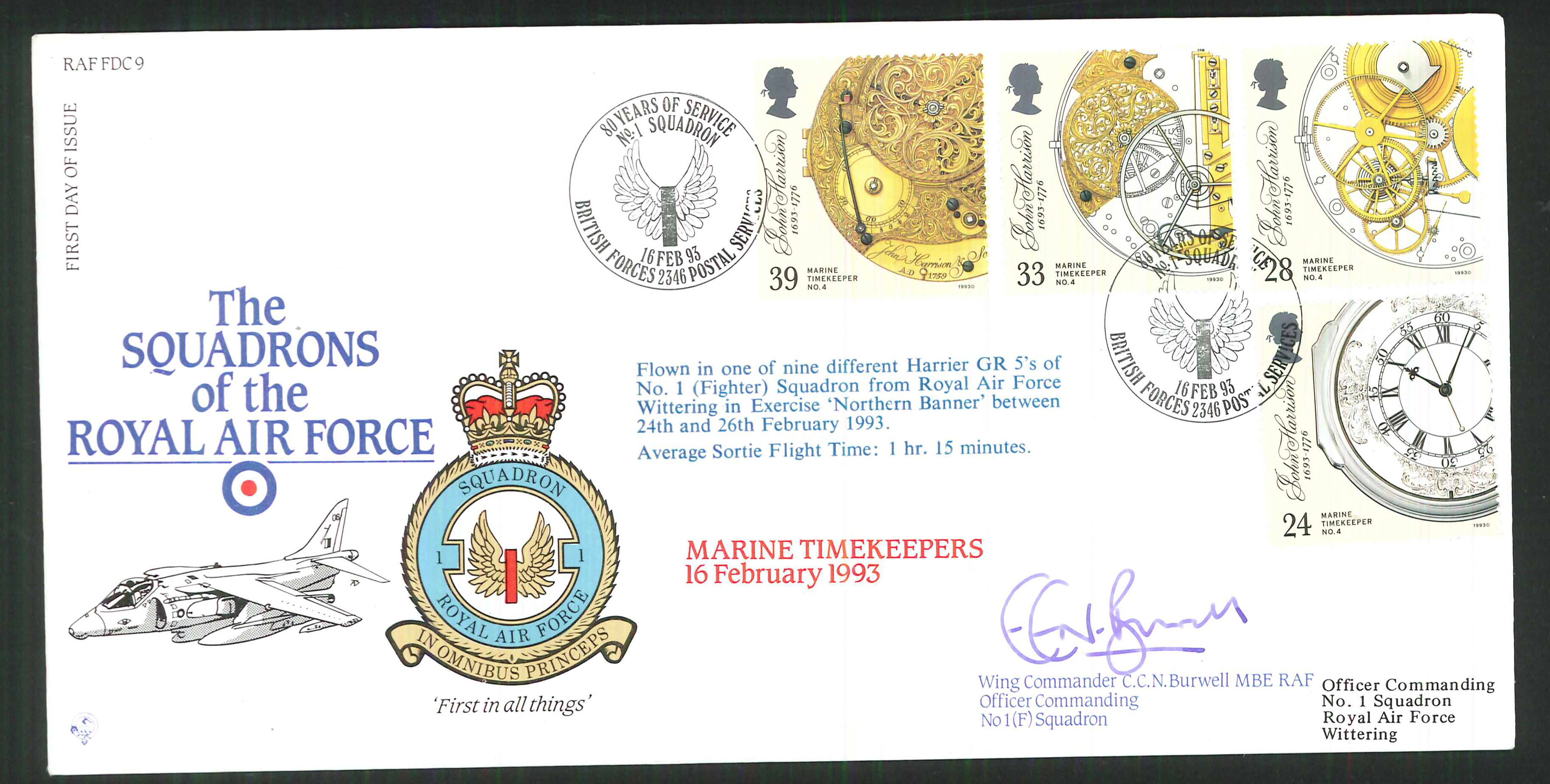 1992 - R A F Signed Marine Timekeepers First Day Cover - British Forces Postmark - Click Image to Close