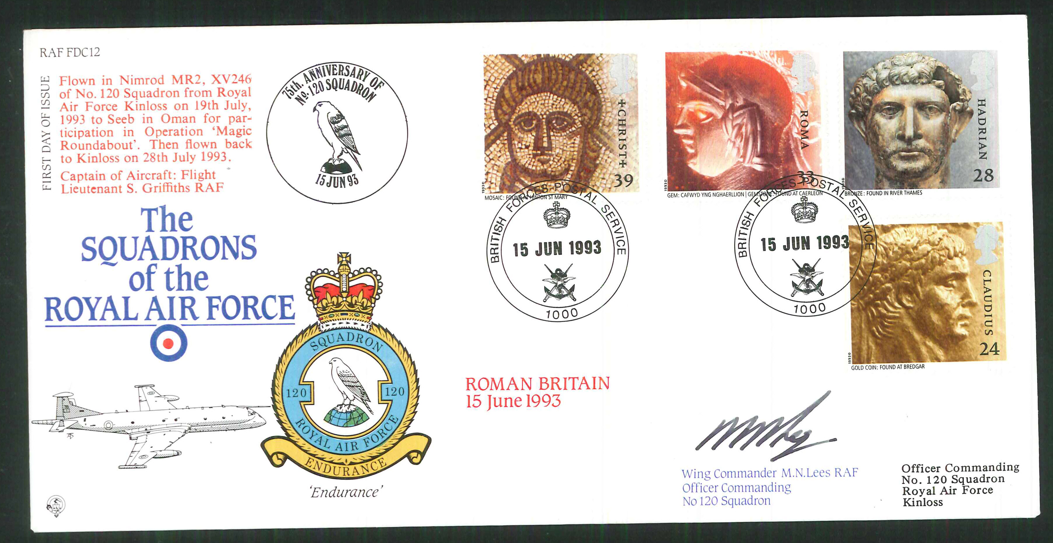 1992 - R A F Signed Roman Britain First Day Cover - British Forces Postmark