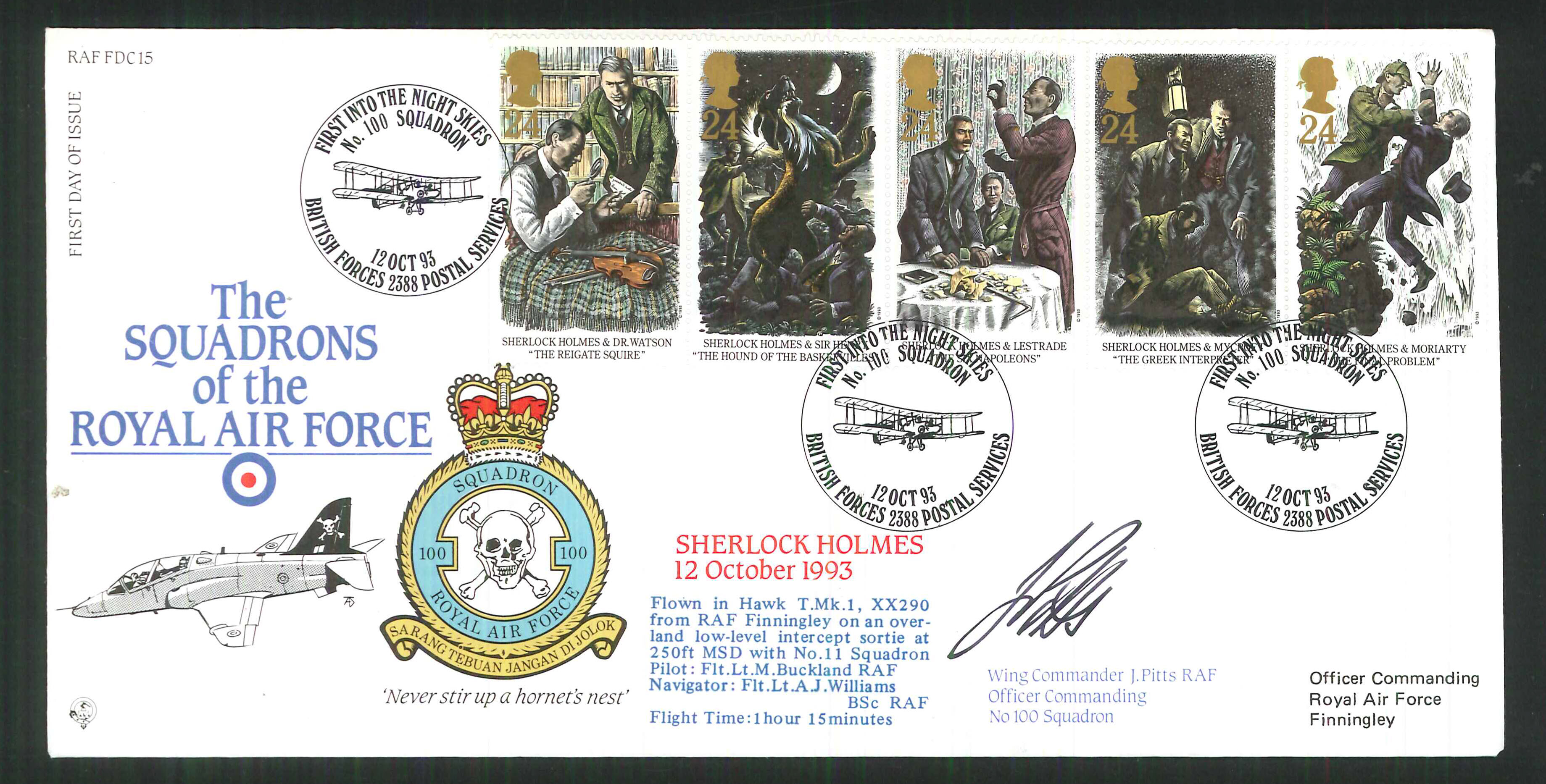 1992 - R A F Signed Sherlock Holmes First Day Cover - British Forces Postmark